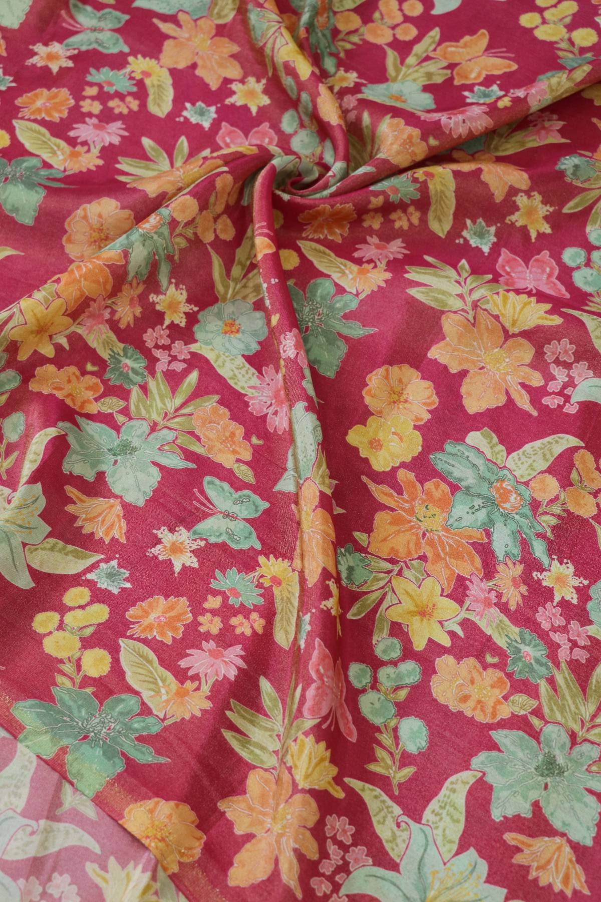 Floral Printed Uppada Tissue Fabric