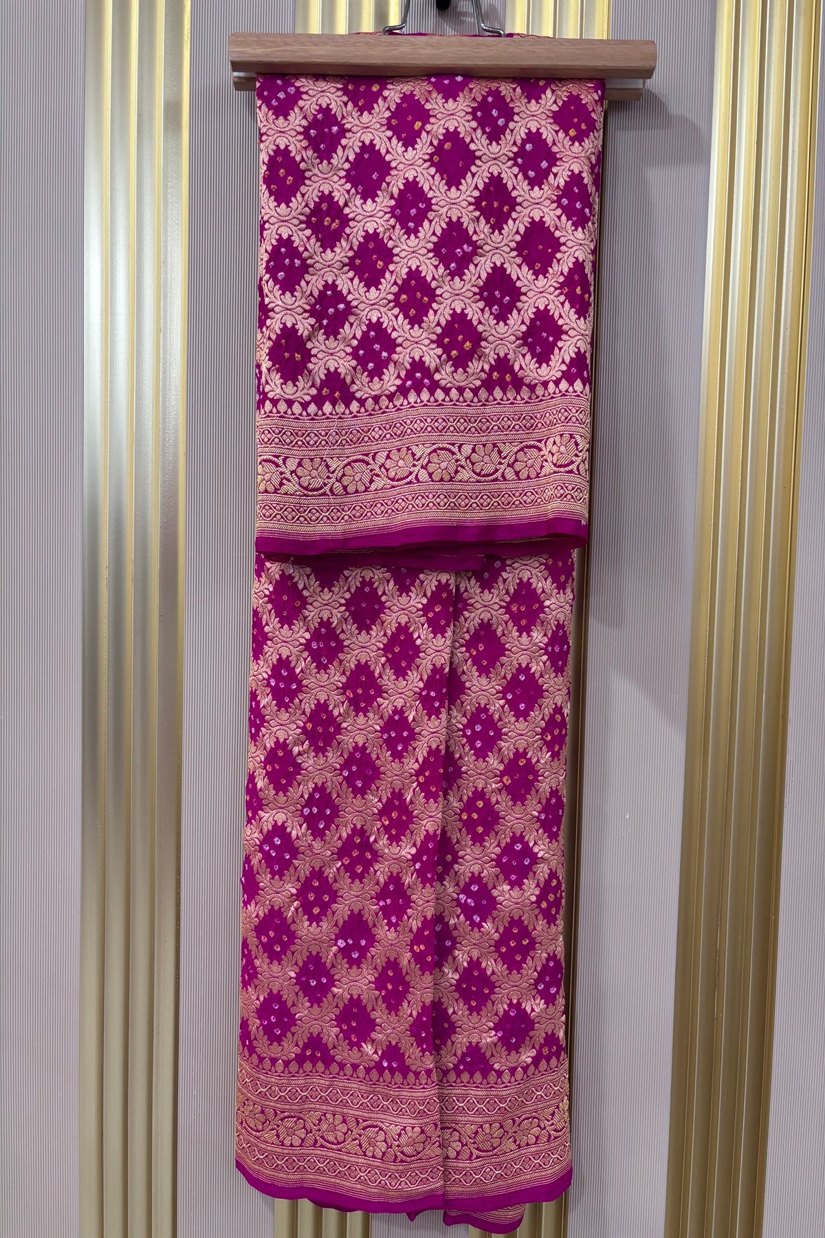 Fuschia Pink Pure Bandhani Banarasi Brocade Woven Georgette Dupatta