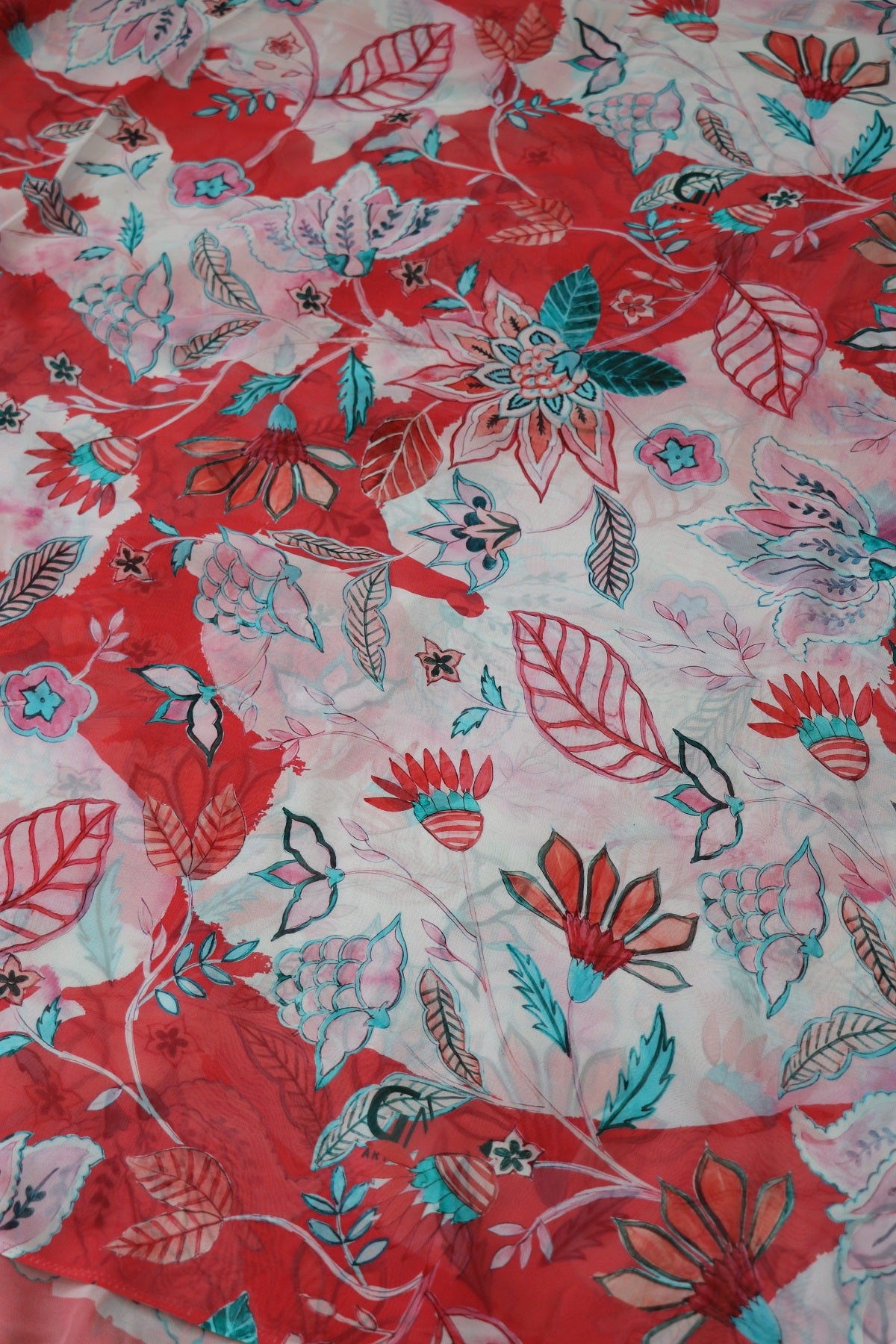 Hues Of Rasberry pink Floral Prints On Pearl White Georgette Fabric