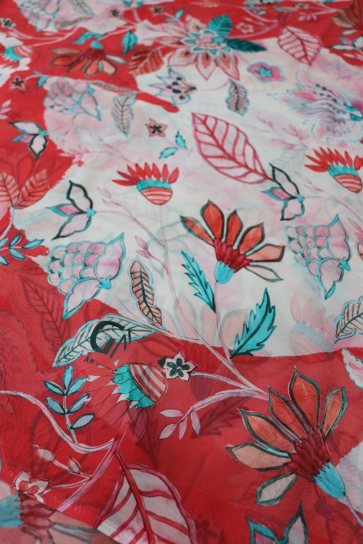 Hues Of Rasberry pink Floral Prints On Pearl White Georgette Fabric