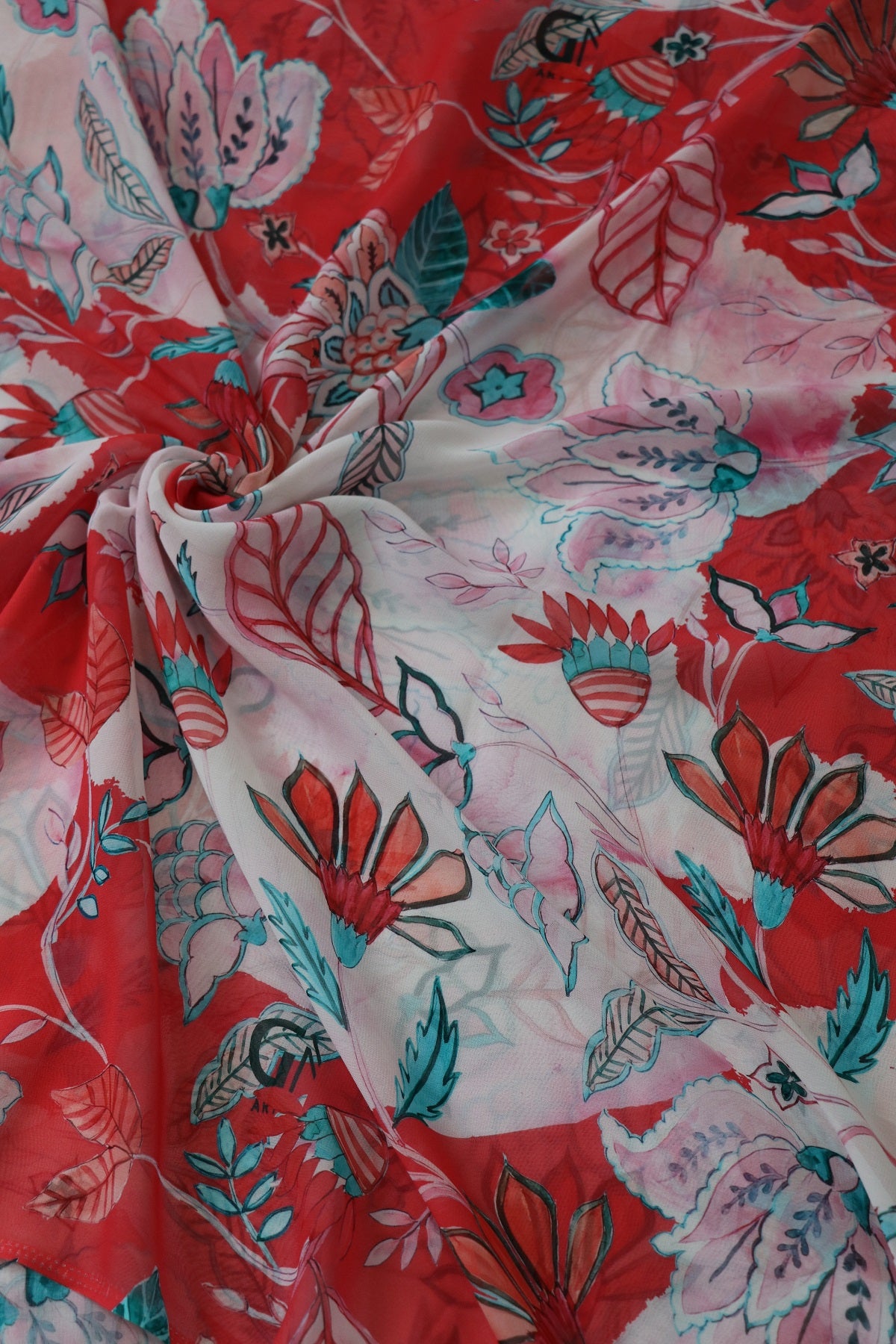Hues Of Rasberry pink Floral Prints On Pearl White Georgette Fabric