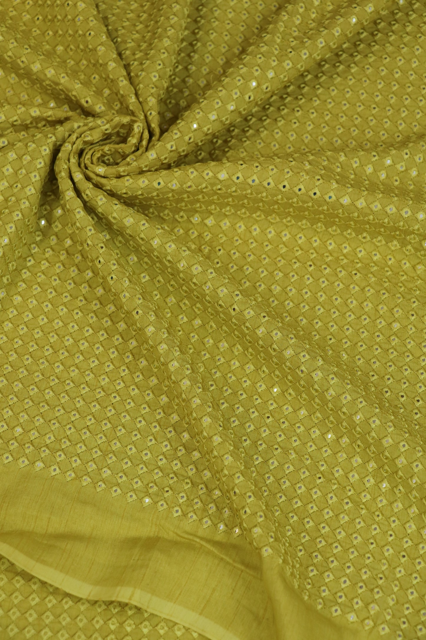 Diamond Shaped Mirrors With Self Thread Embroidery On Falling Rawsilk Fabric
