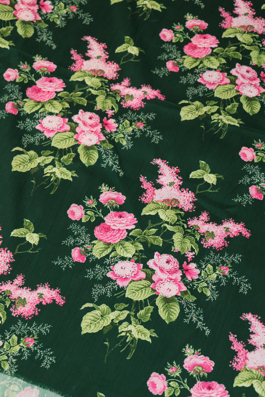 Baby Pink Rose Bouquet Printed Semi Rawsilk Fabric