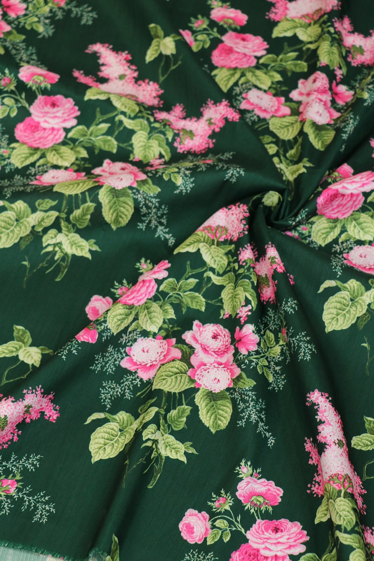 Baby Pink Rose Bouquet Printed Semi Rawsilk Fabric