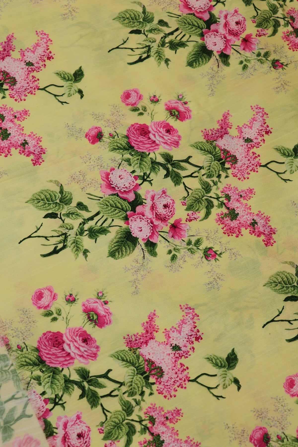 Baby Pink Rose Bouquet Printed Semi Rawsilk Fabric