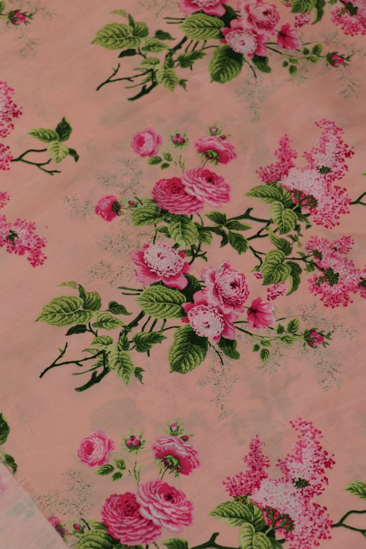 Baby Pink Rose Bouquet Printed Semi Rawsilk Fabric