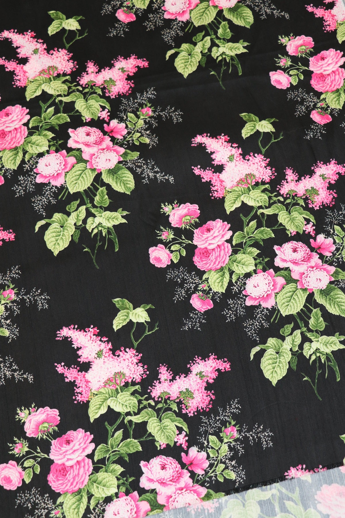 Baby Pink Rose Bouquet Printed Semi Rawsilk Fabric