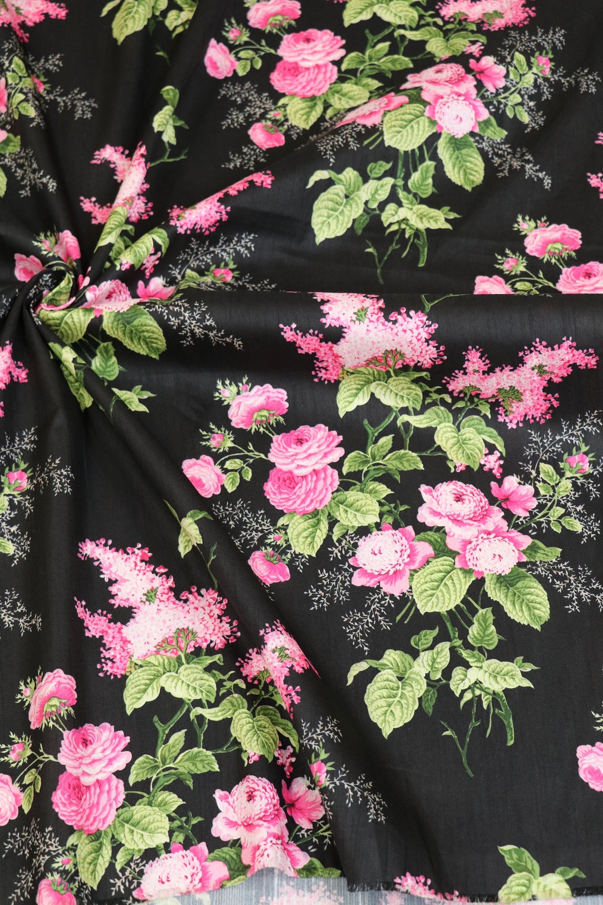 Baby Pink Rose Bouquet Printed Semi Rawsilk Fabric