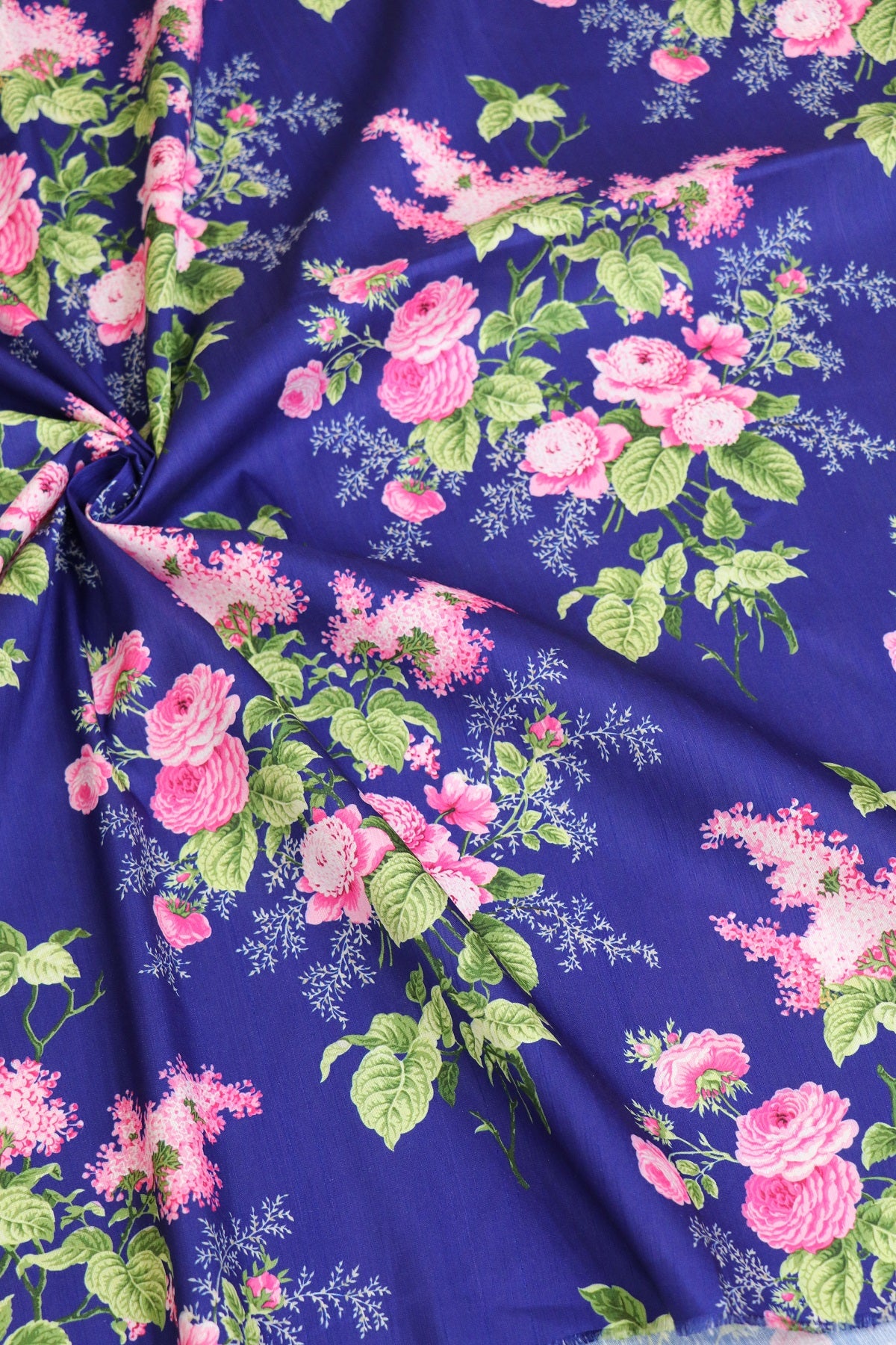 Baby Pink Rose Bouquet Printed Semi Rawsilk Fabric