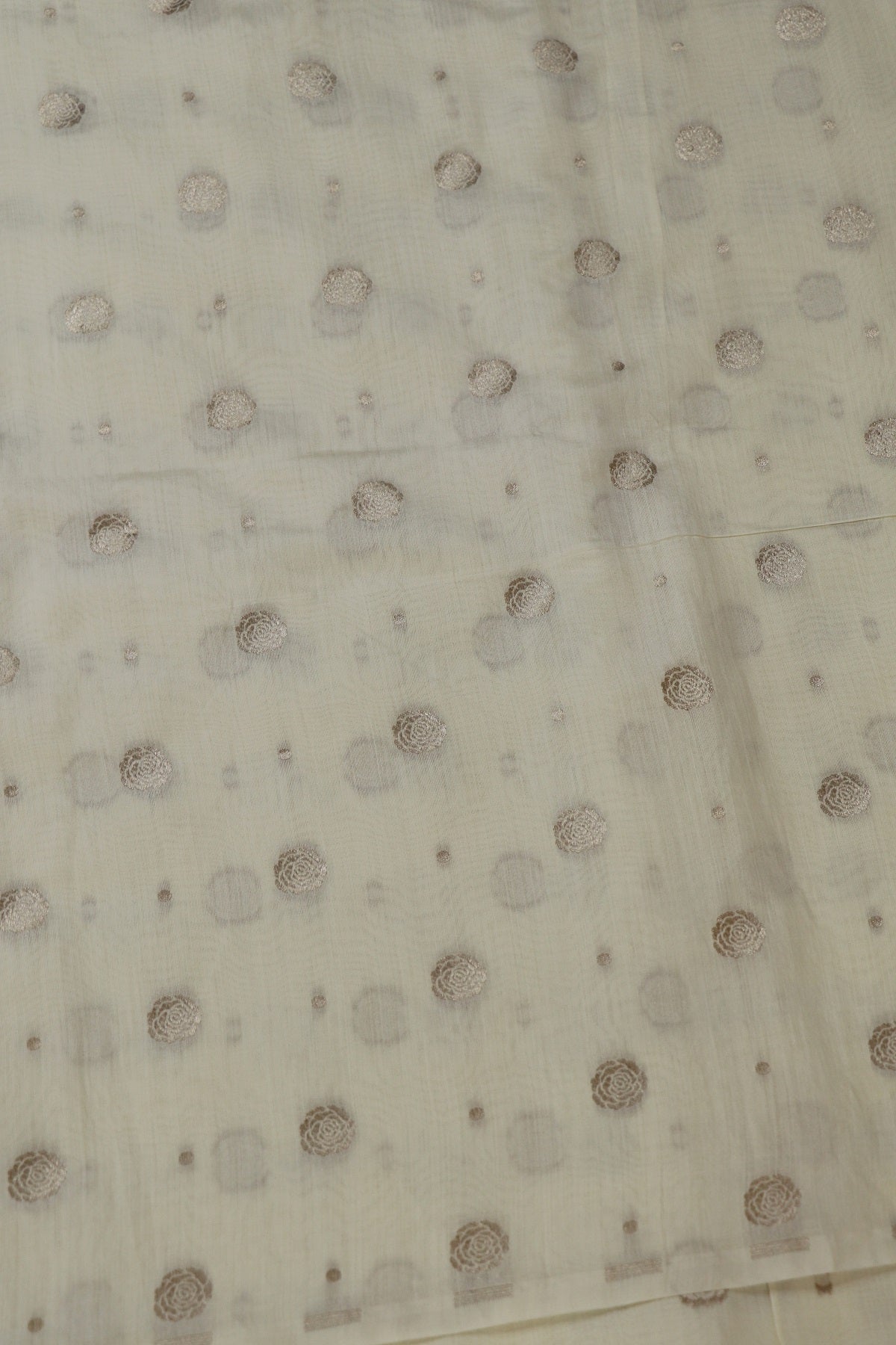 Water Gold Zari Woven Roses & Polka Dots Pure Chiniya Silk Dyeable Fabric