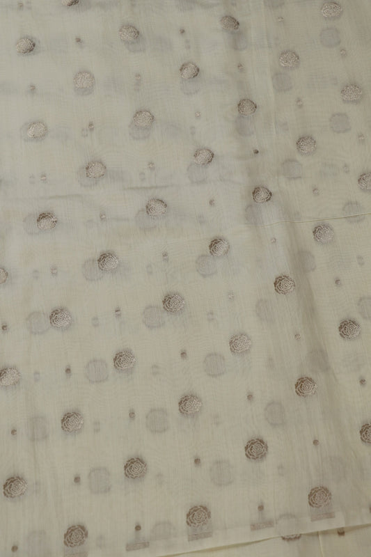 Water Gold Zari Woven Roses & Polka Dots Pure Chiniya Silk Dyeable Fabric