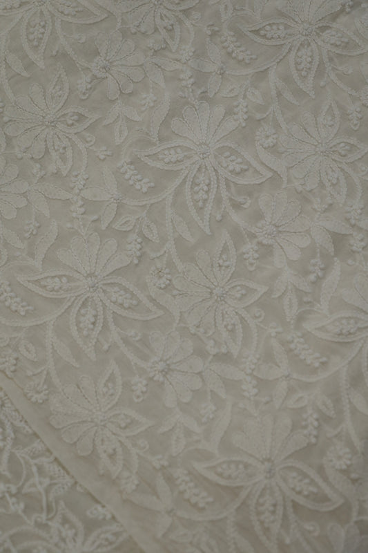 Pure Georgette Chikankari Embroidered Fabric