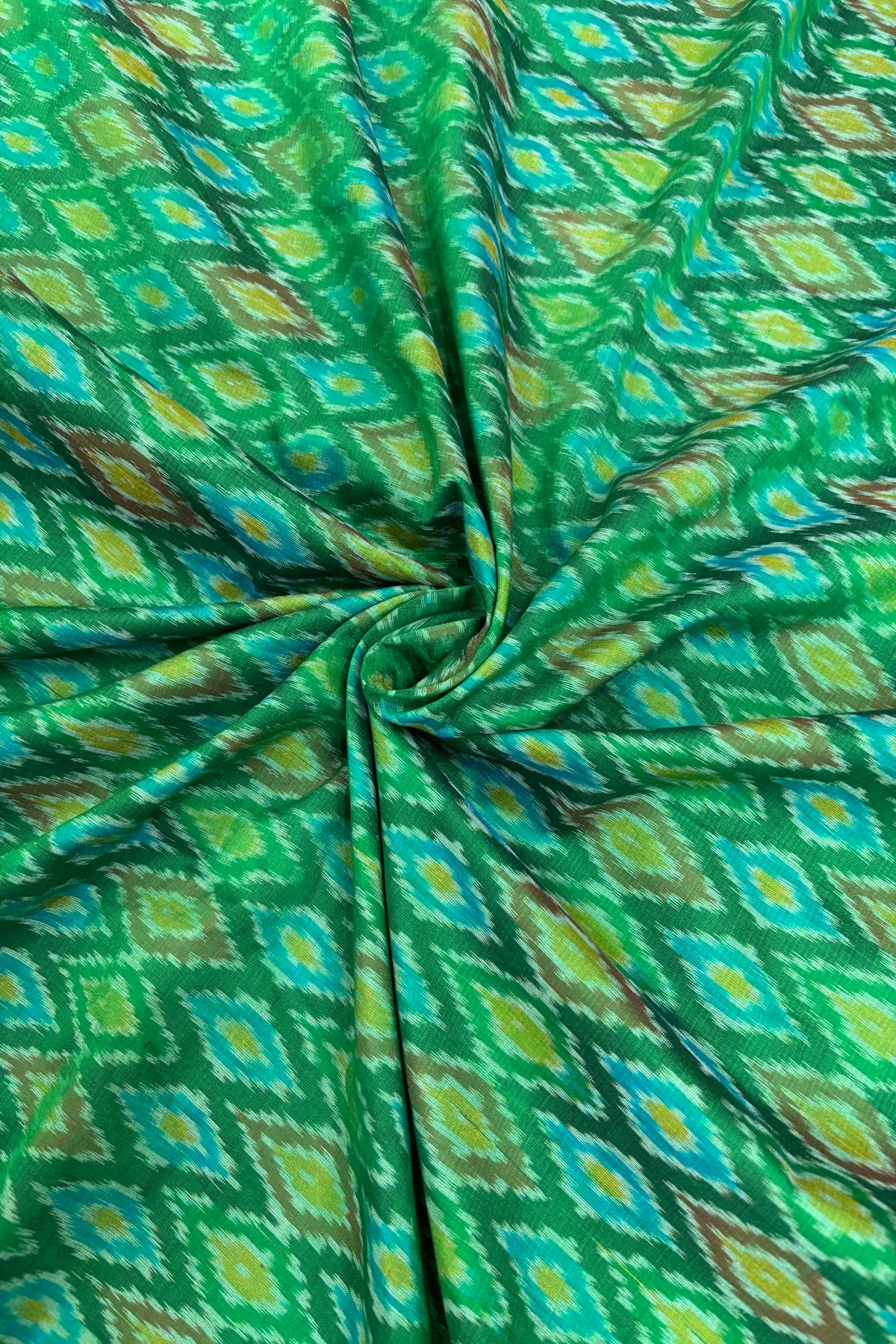 Moss Green Woven Pure Cotton Silk Ikkat Fabric
