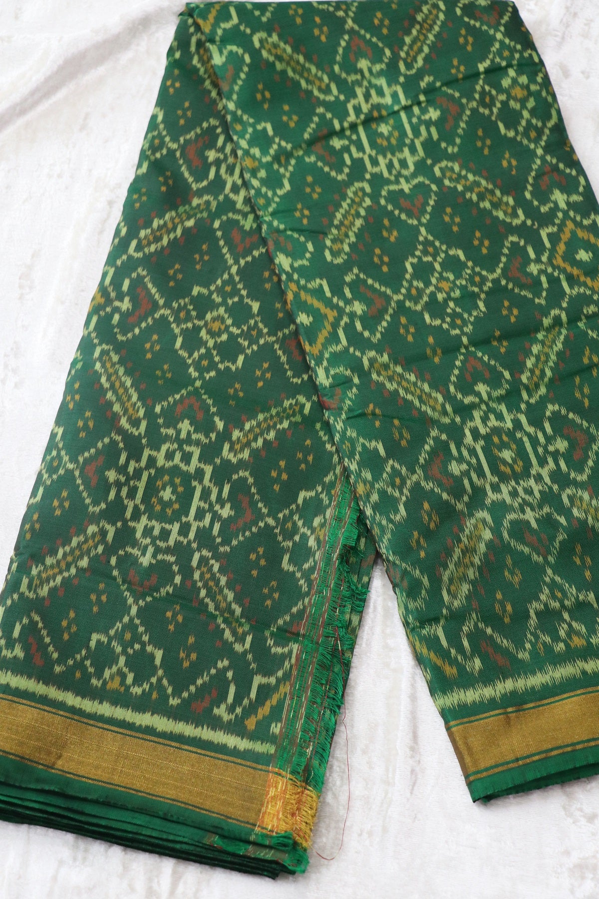 Forest Green Pure Silk Patan Patola Woven Fabric