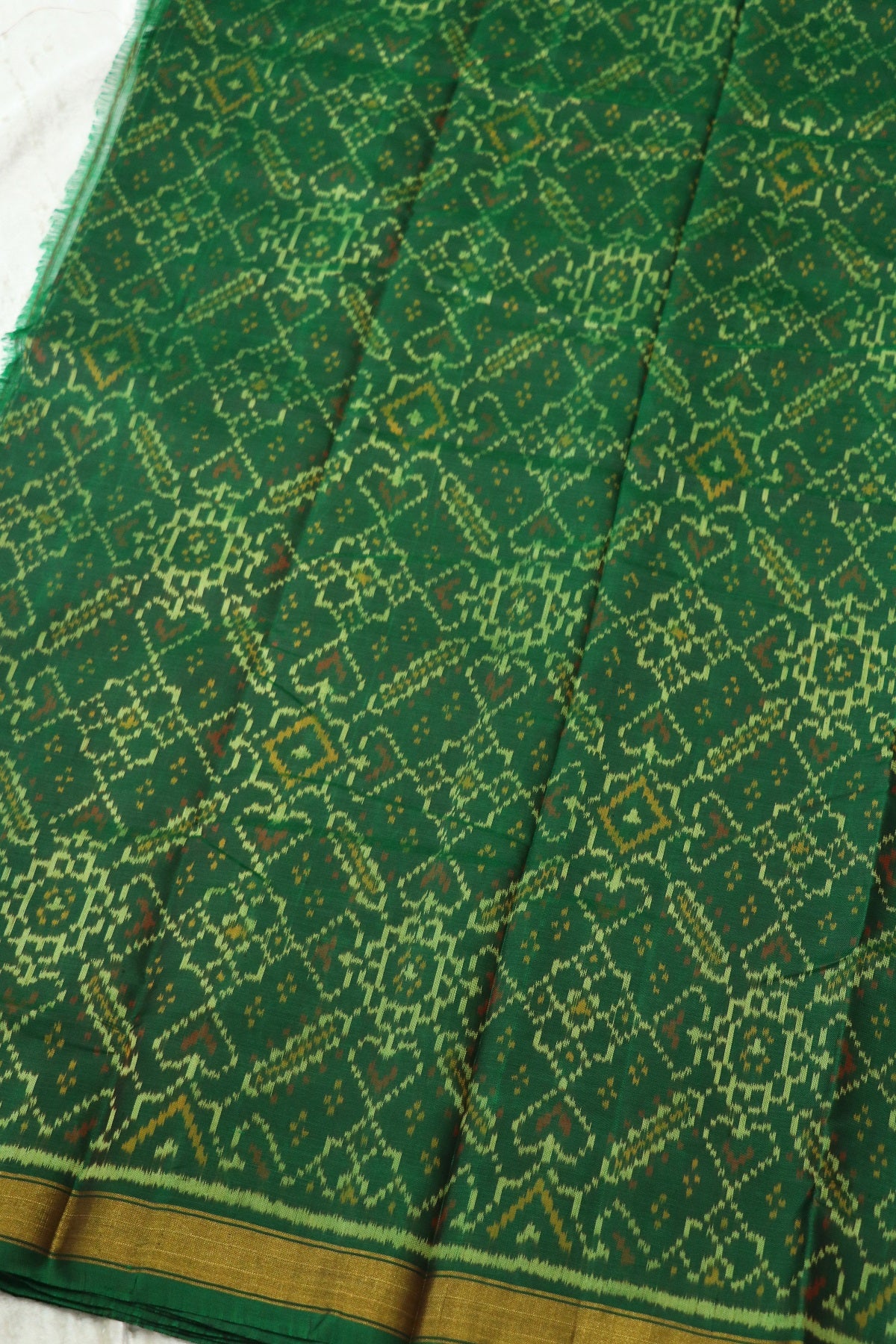 Forest Green Pure Silk Patan Patola Woven Fabric