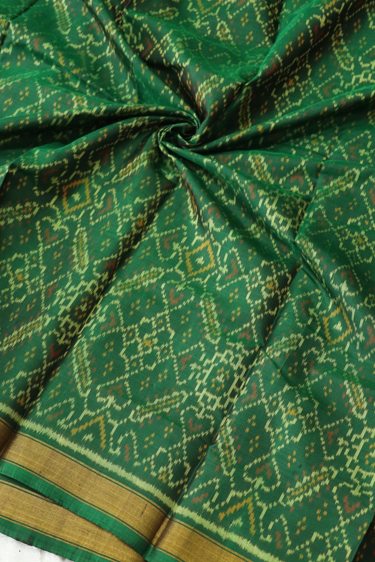 Forest Green Pure Silk Patan Patola Woven Fabric