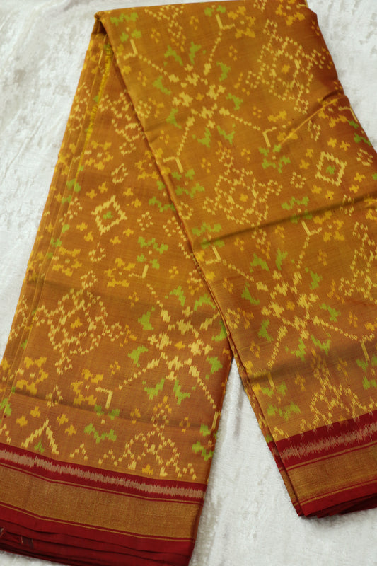 Butterscotch Yellow Pure Silk Patan Patola Woven Fabric