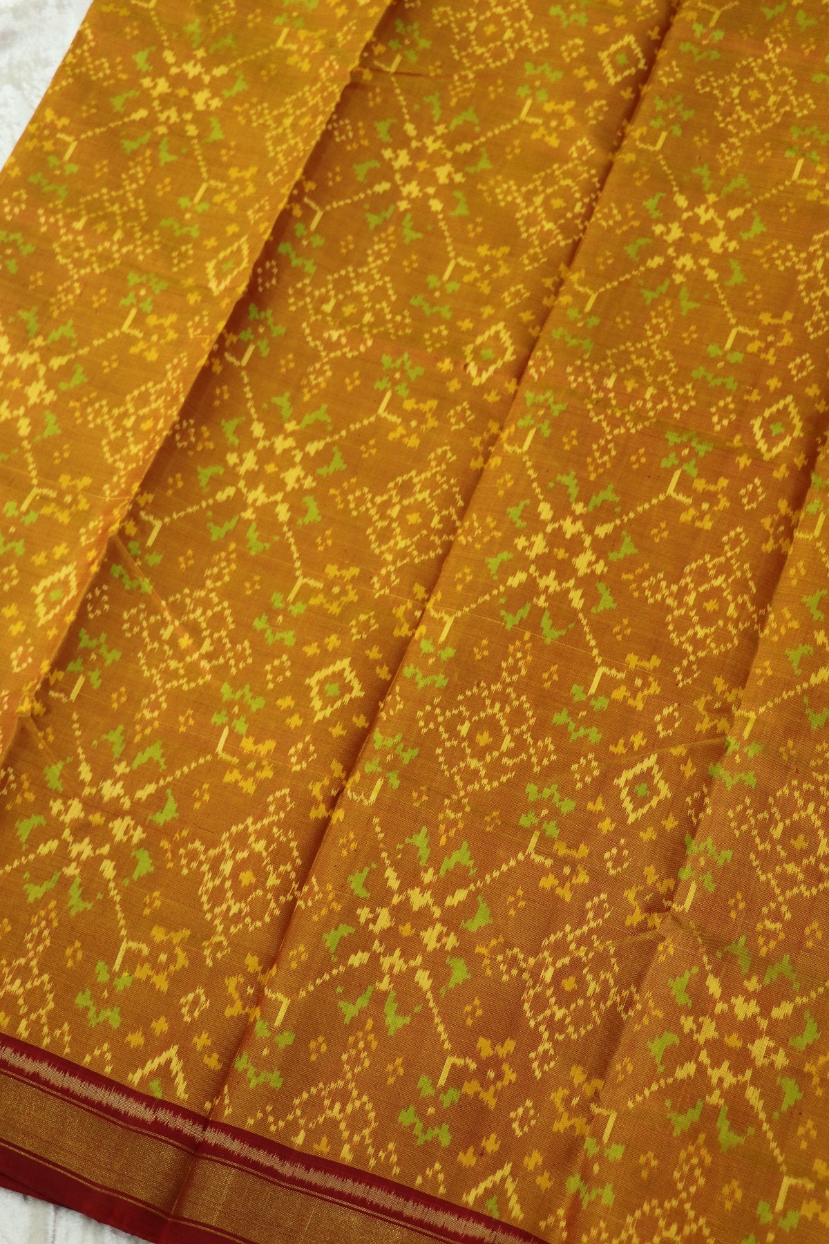 Butterscotch Yellow Pure Silk Patan Patola Woven Fabric