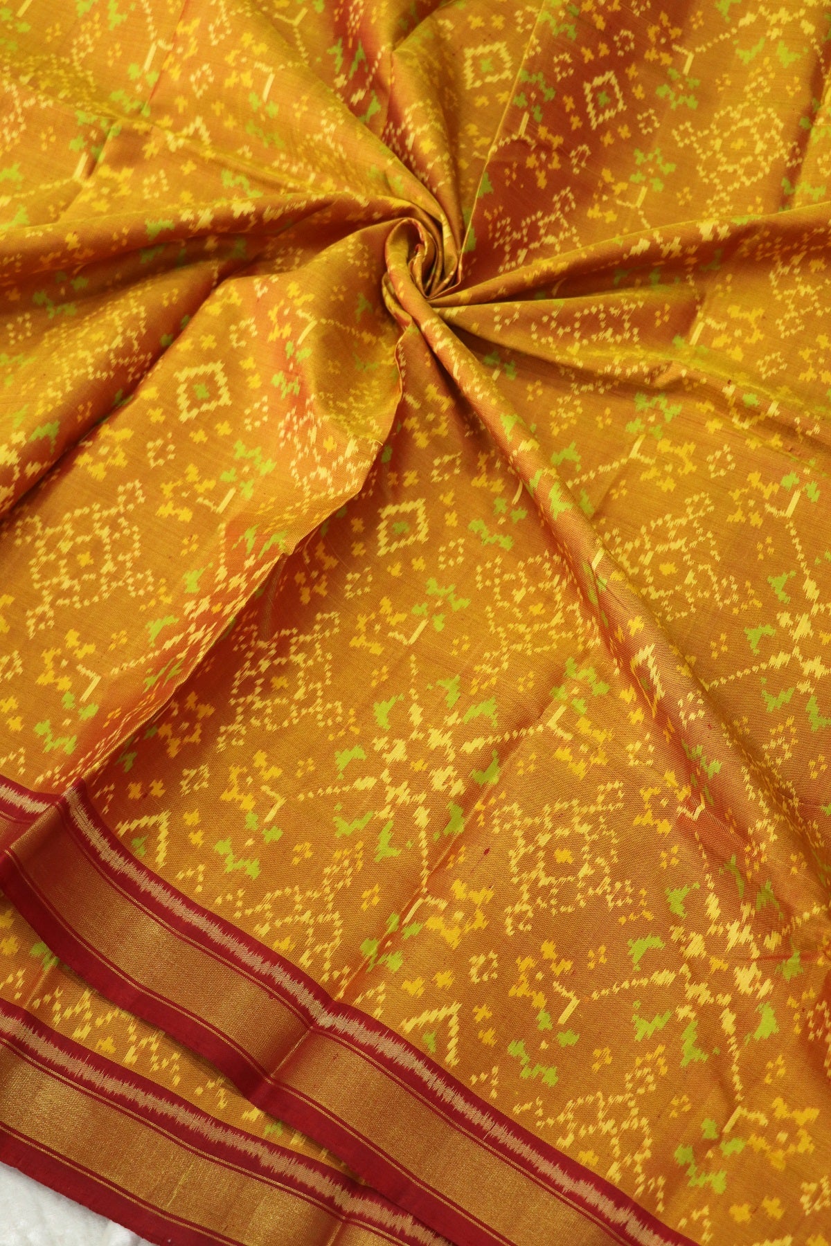 Butterscotch Yellow Pure Silk Patan Patola Woven Fabric
