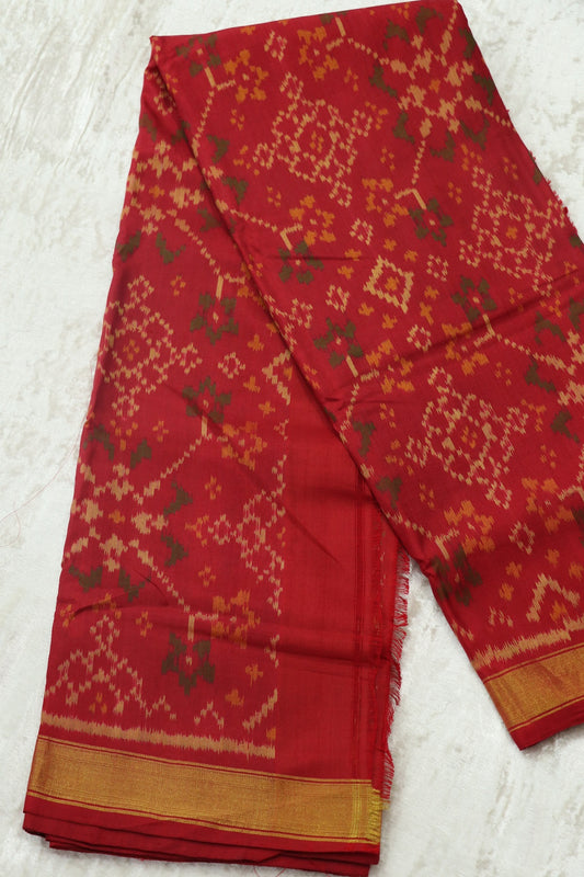 Vivid Red Pure Silk Patan Patola Woven Fabric