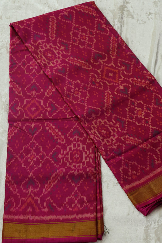Raspberry Pink Pure Silk Patan Patola Woven Fabric