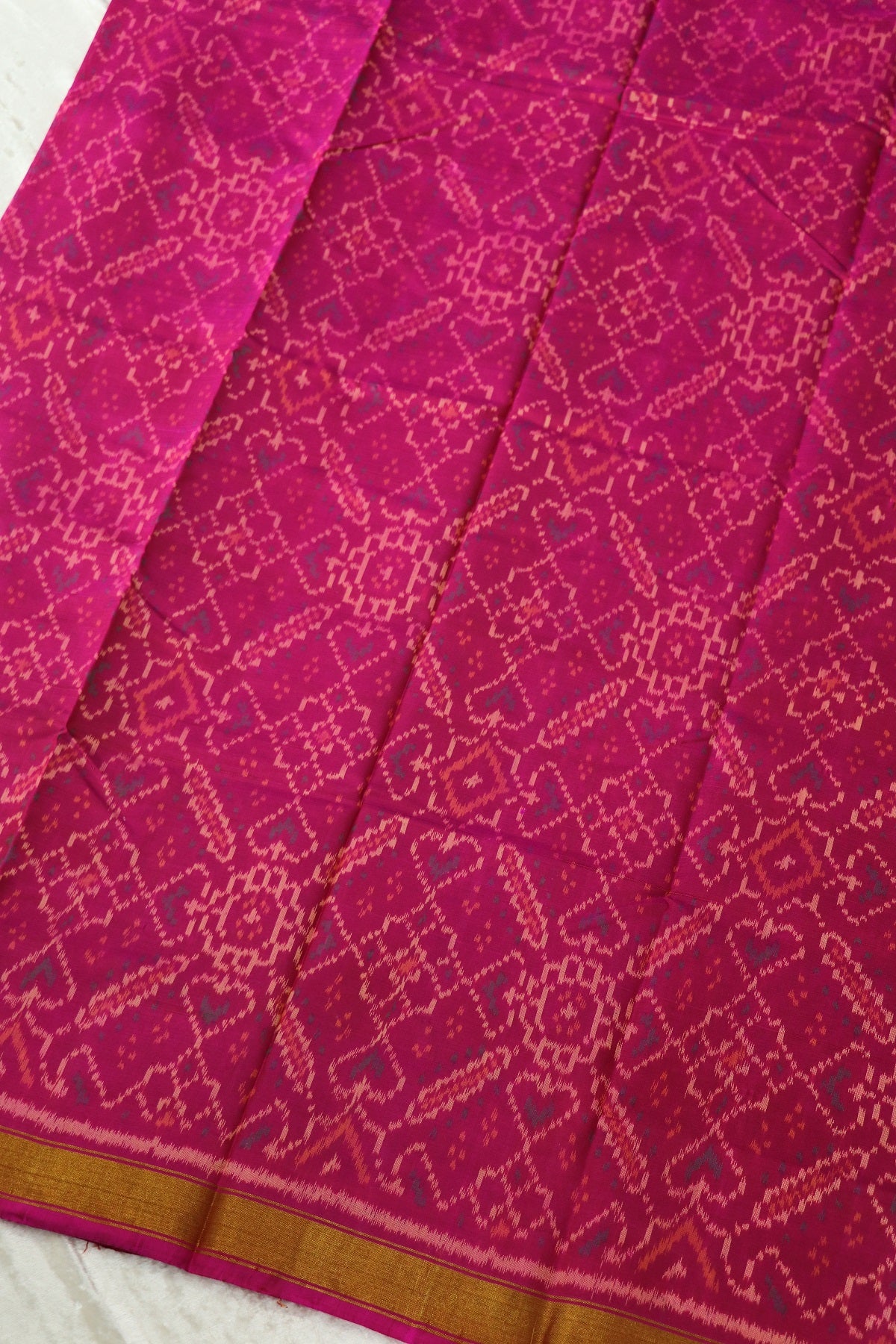 Raspberry Pink Pure Silk Patan Patola Woven Fabric