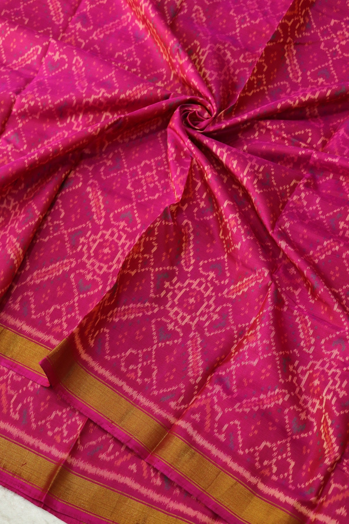 Raspberry Pink Pure Silk Patan Patola Woven Fabric