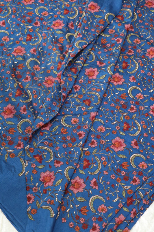 Hues Of Threads Embroidery Creeper Design On Falling Rawsilk Fabric