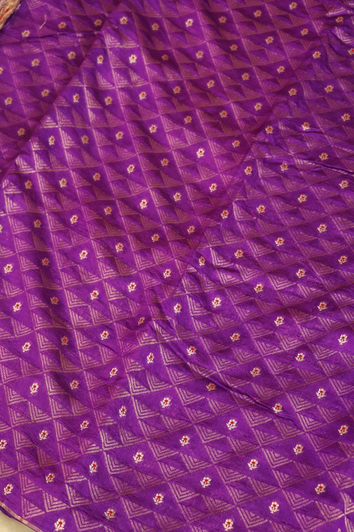 Triangle Zari Weave With Meena Motif Banaras Pure Silk Brocades