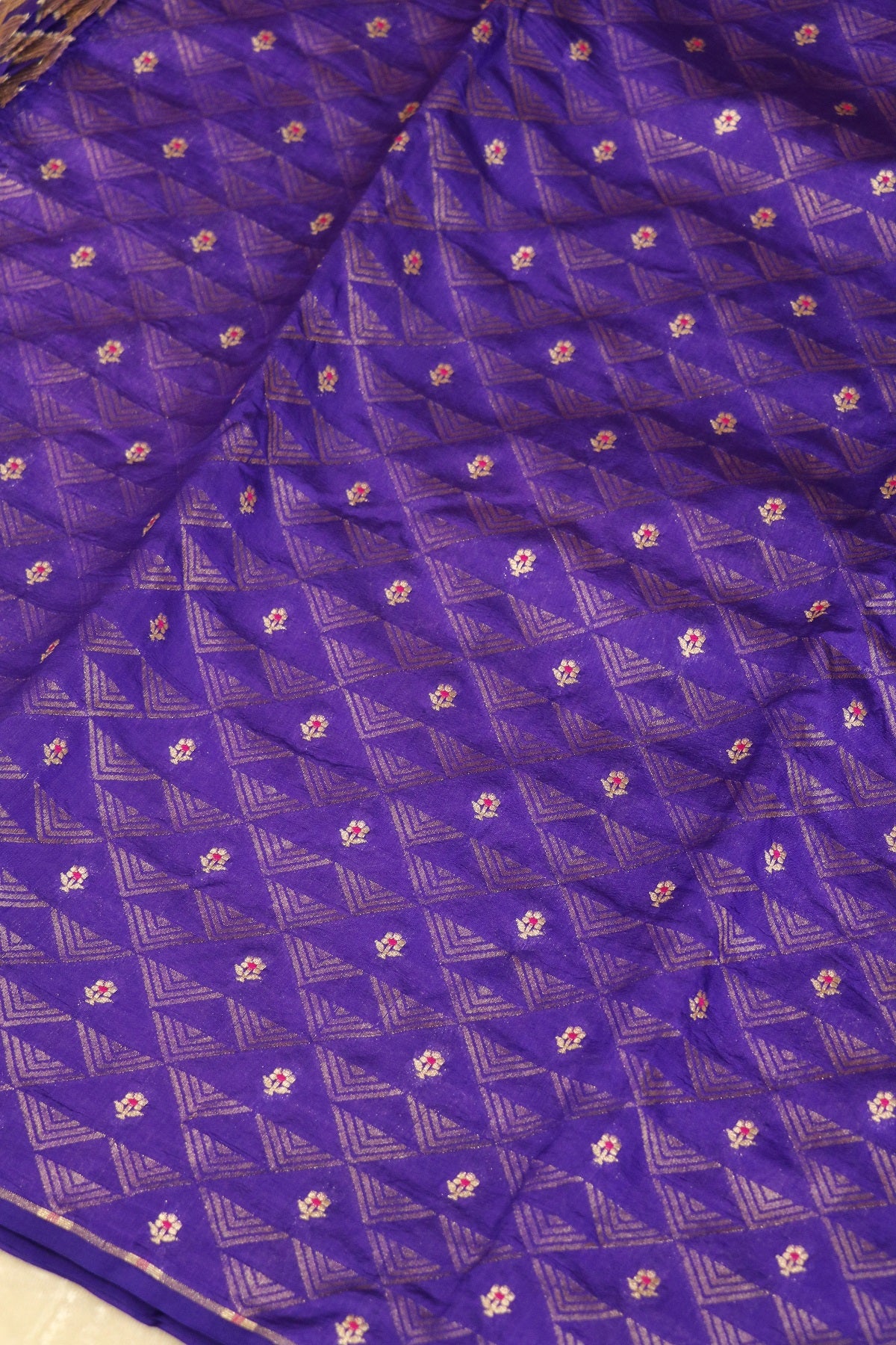 Triangle Zari Weave With Meena Motif Banaras Pure Silk Brocades