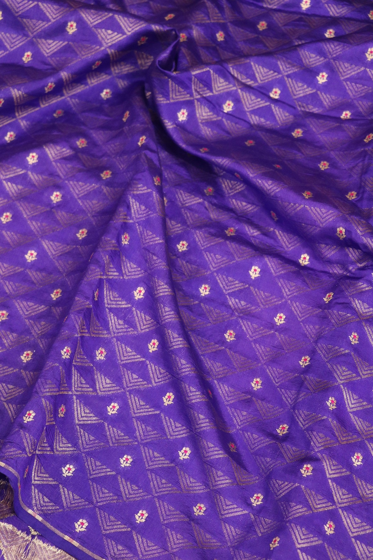 Triangle Zari Weave With Meena Motif Banaras Pure Silk Brocades