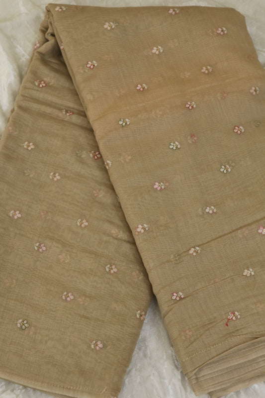 Pure Mul Chanderi Three Petal Floral Embroidered Fabric