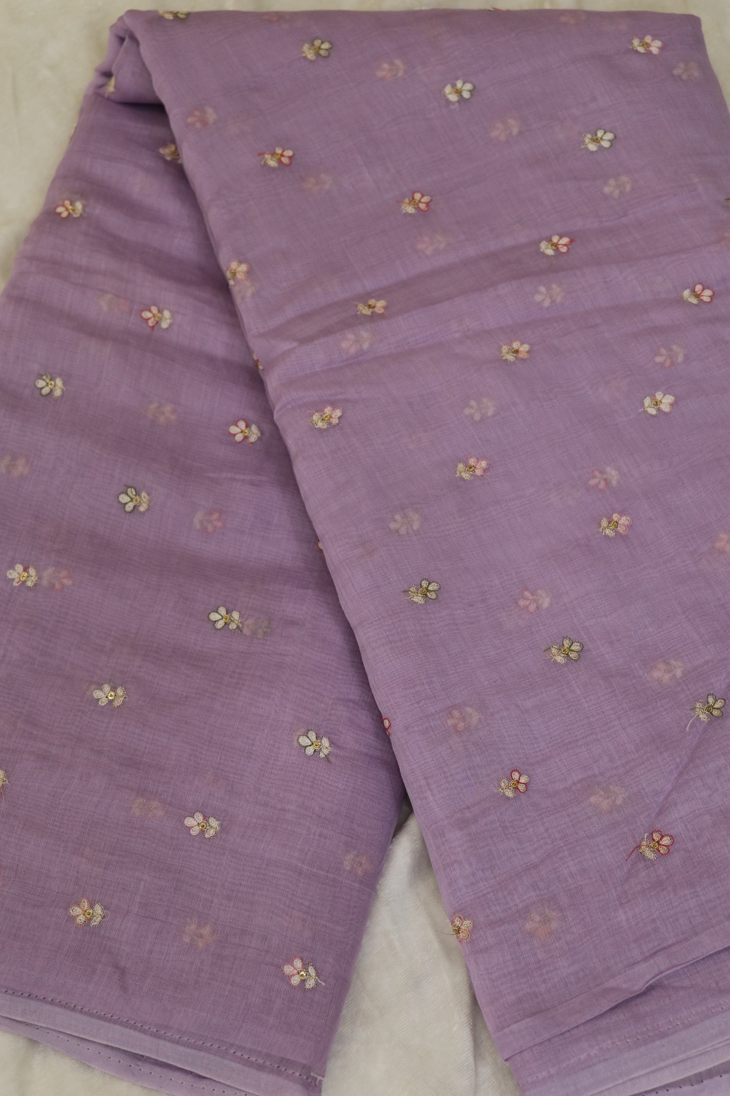 Pure Mul Chanderi Three Petal Floral Embroidered Fabric