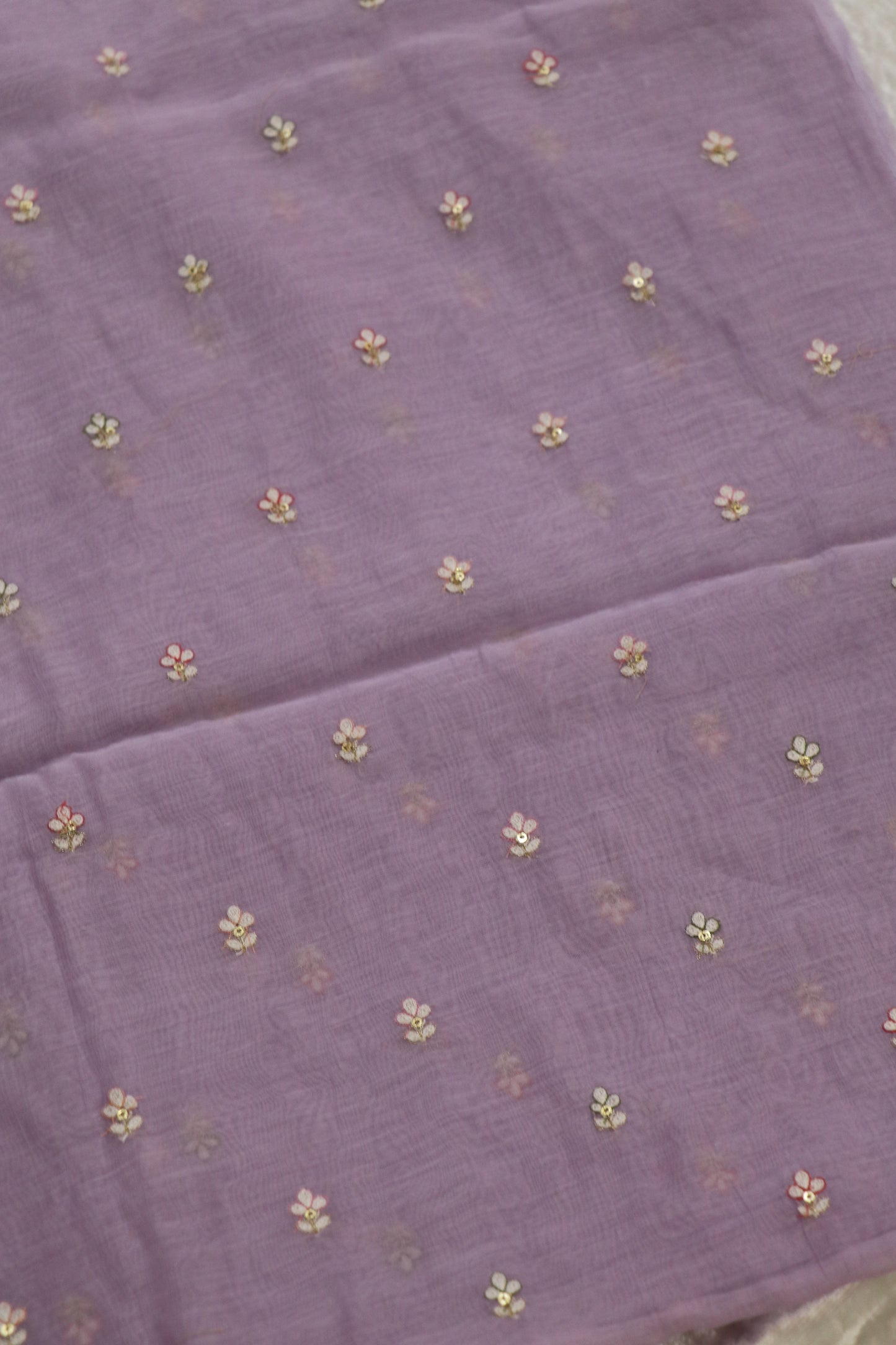 Pure Mul Chanderi Three Petal Floral Embroidered Fabric
