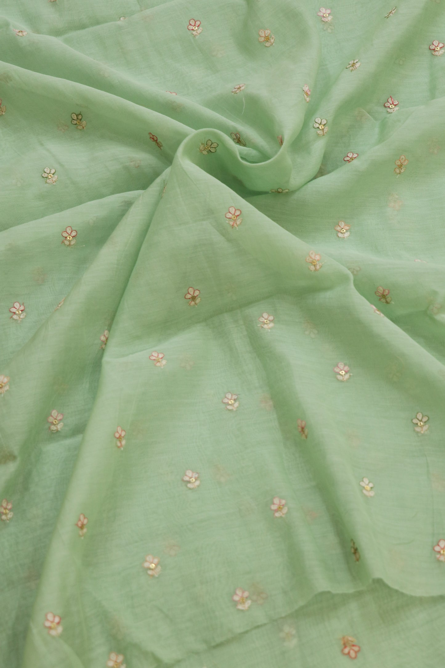 Pure Mul Chanderi Three Petal Floral Embroidered Fabric