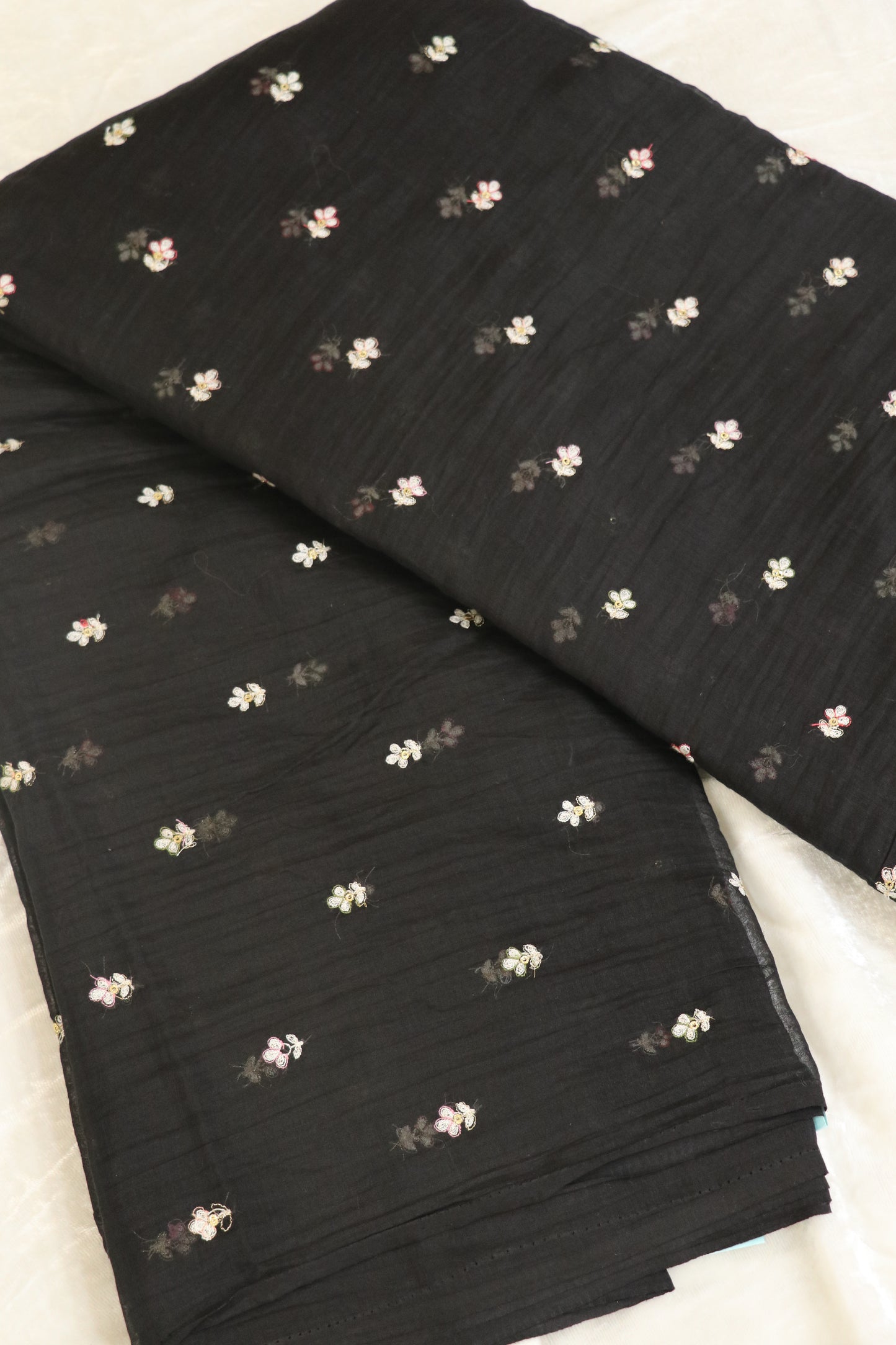 Pure Mul Chanderi Three Petal Floral Embroidered Fabric