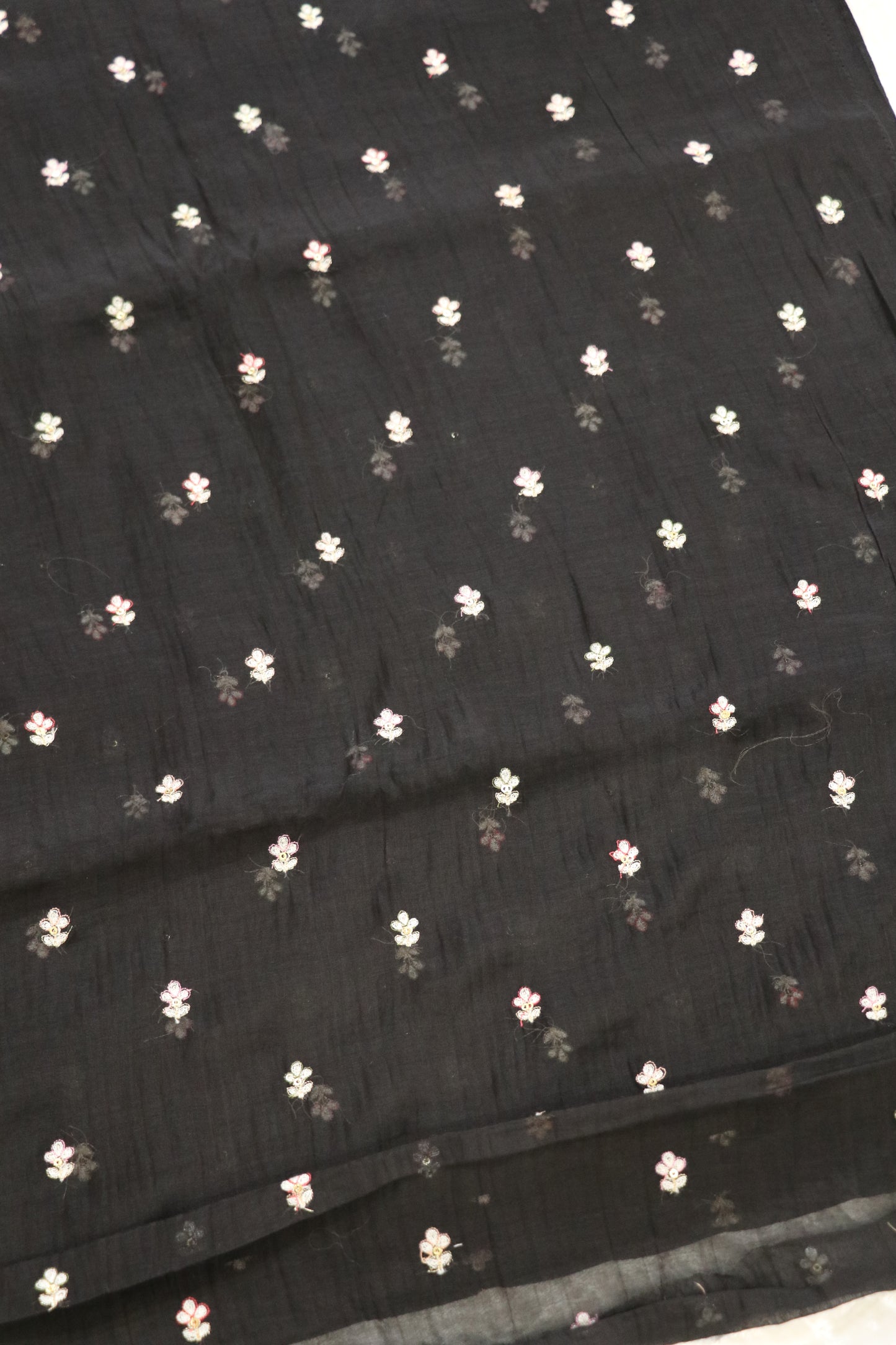 Pure Mul Chanderi Three Petal Floral Embroidered Fabric