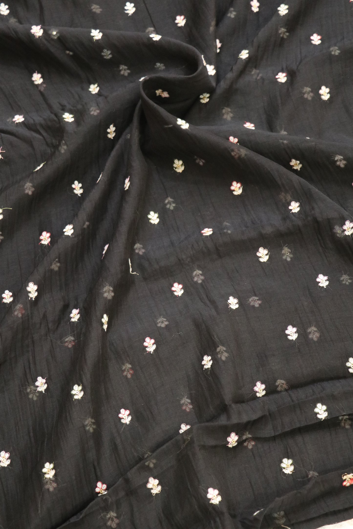 Pure Mul Chanderi Three Petal Floral Embroidered Fabric