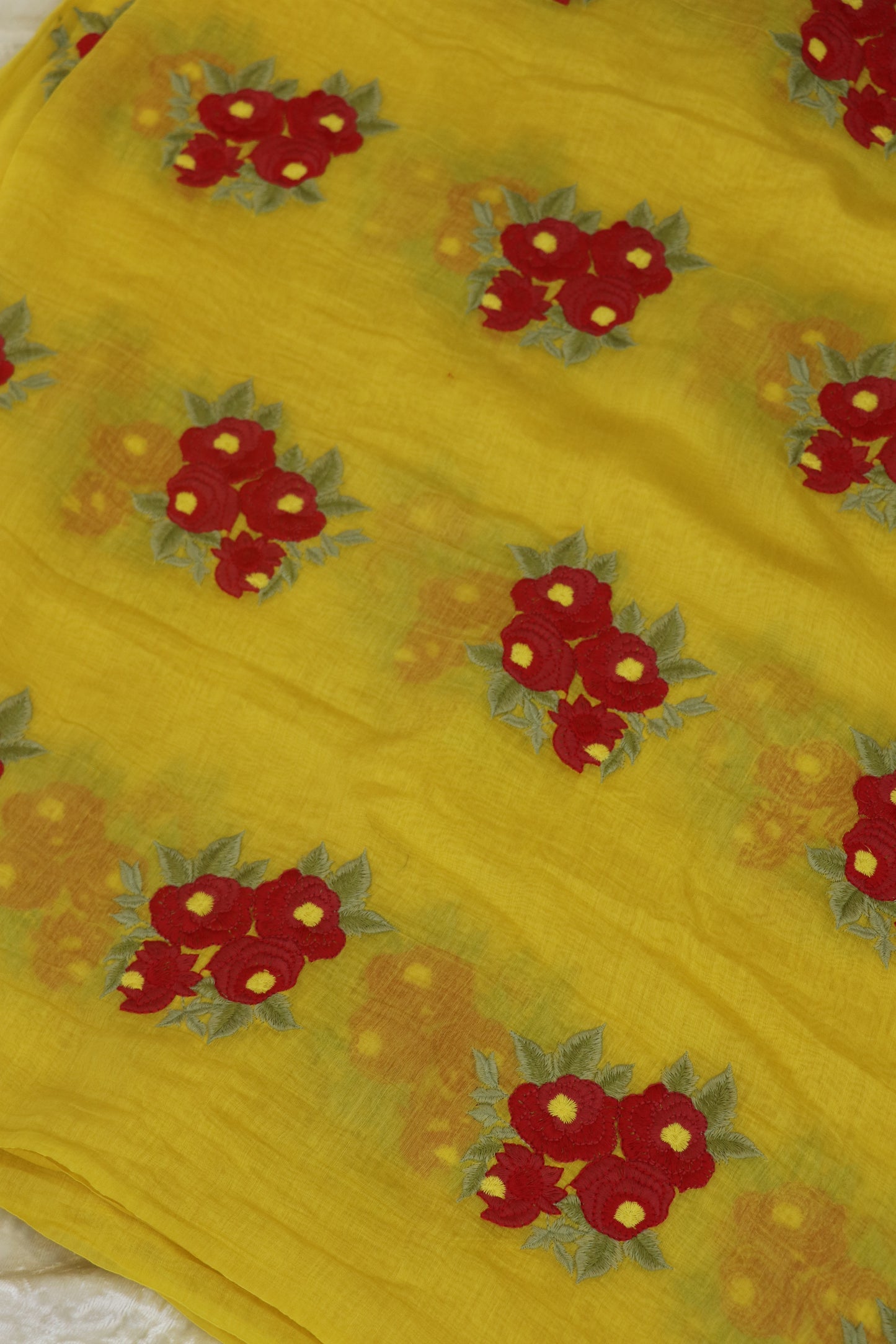 Pure Mul Chanderi Rose Bunches Embroidered Fabric