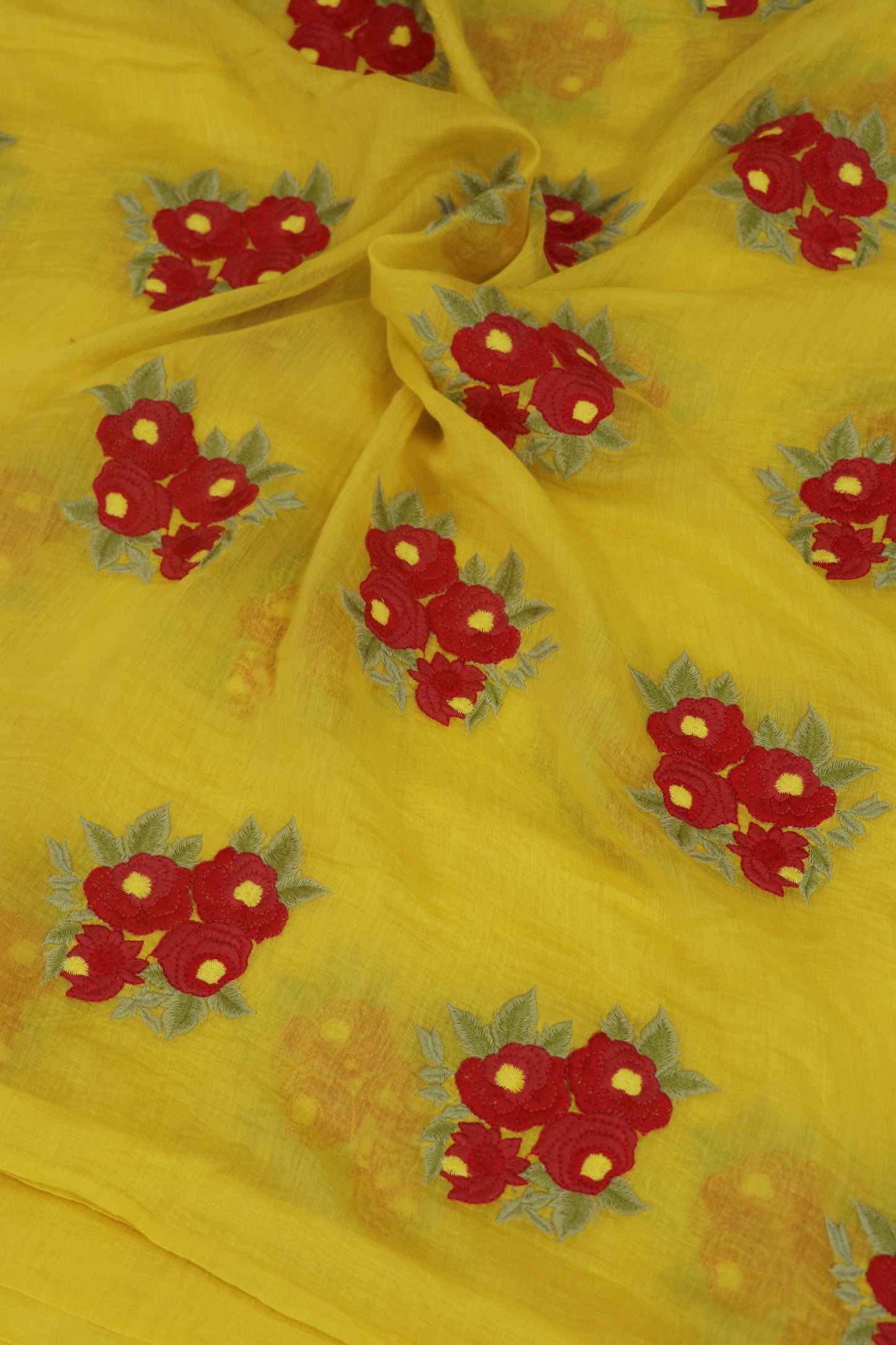 Pure Mul Chanderi Rose Bunches Embroidered Fabric