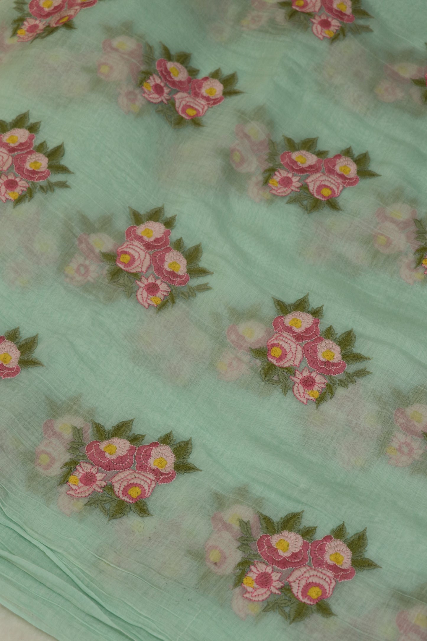 Pure Mul Chanderi Rose Bunches Embroidered Fabric