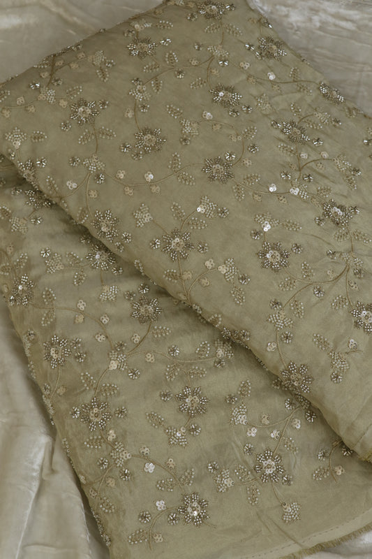 Floral Jaal Embroidered With Cut Beads & Sequins  Uppada Tissue Fabric