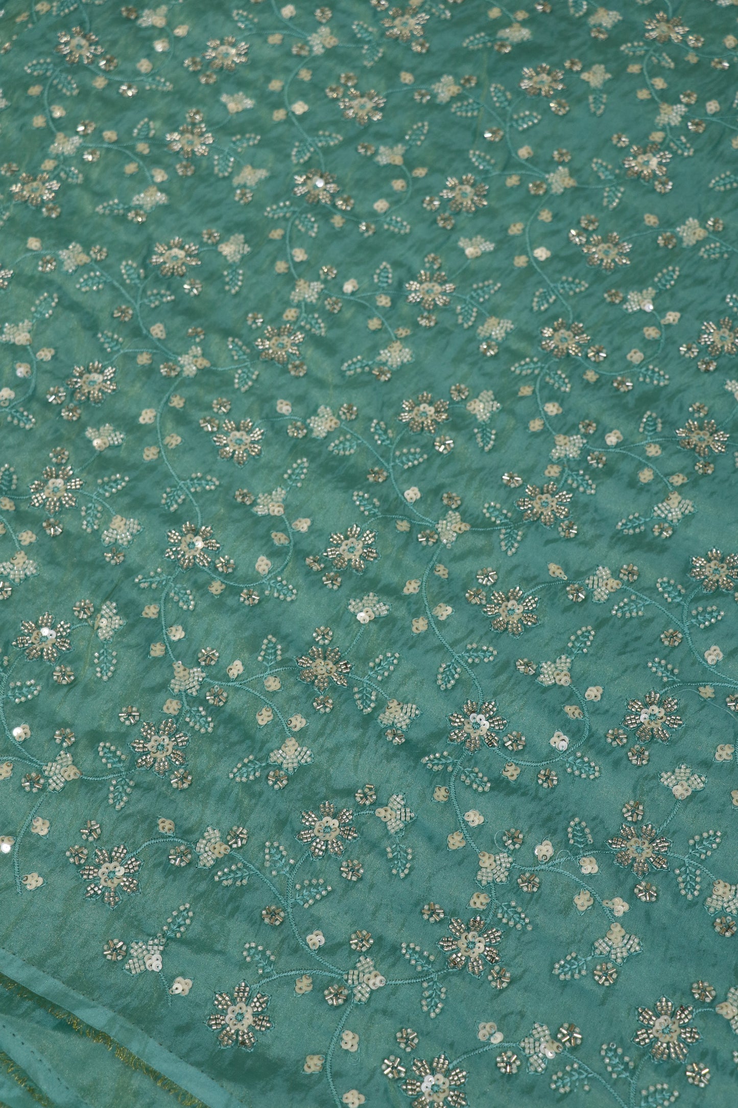 Floral Jaal Embroidered With Cut Beads & Sequins  Uppada Tissue Fabric
