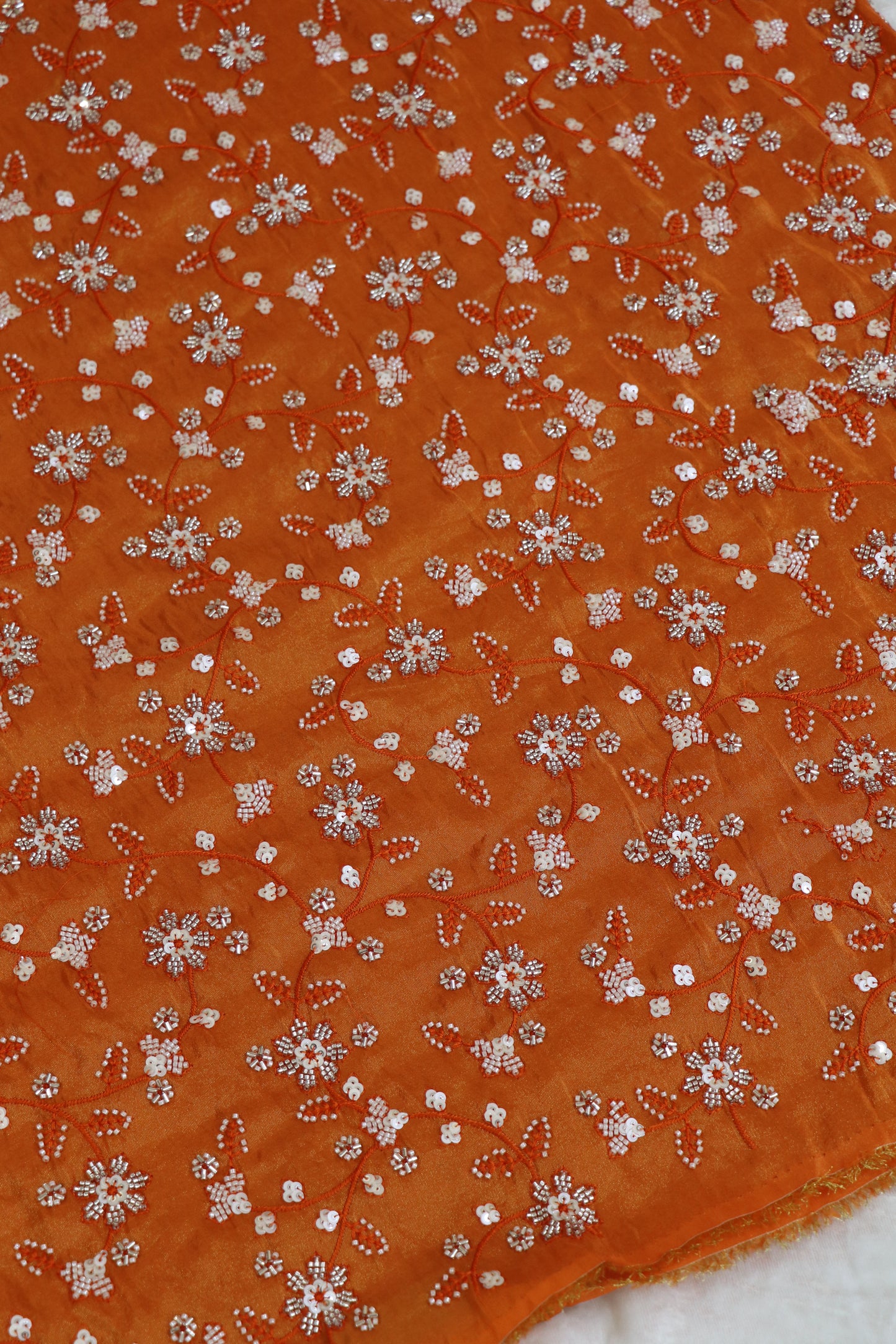 Floral Jaal Embroidered With Cut Beads & Sequins  Uppada Tissue Fabric