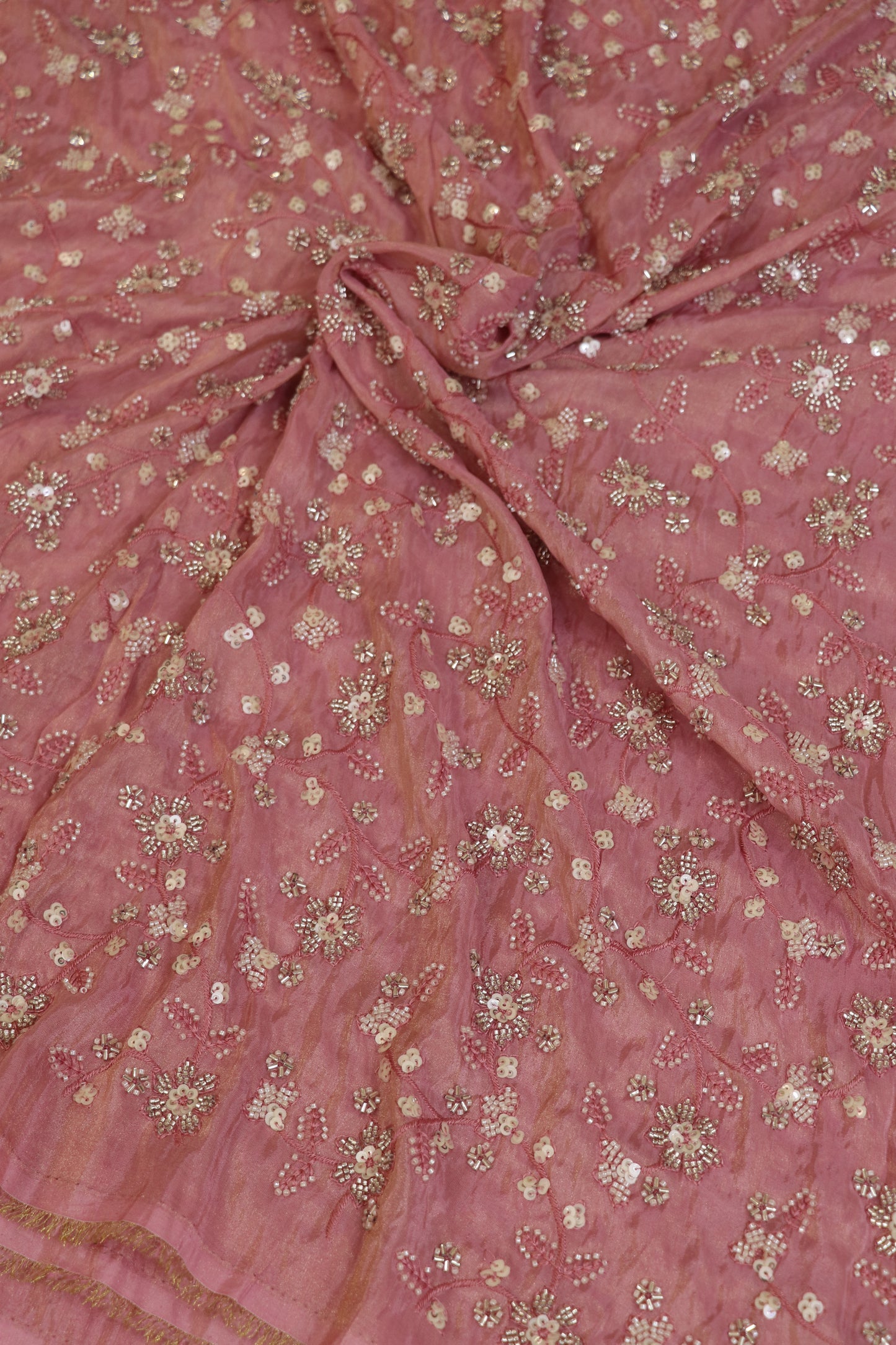 Floral Jaal Embroidered With Cut Beads & Sequins  Uppada Tissue Fabric