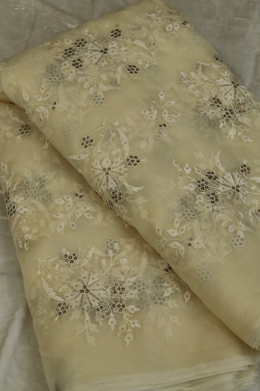 Organza Floral Embroidered Bunches Fabric With Sequins
