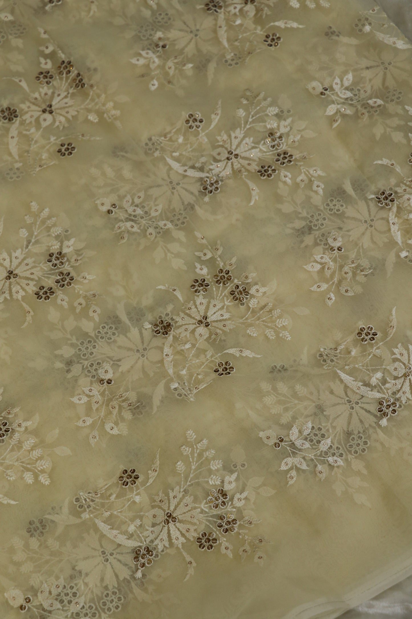 Organza Floral Embroidered Bunches Fabric With Sequins