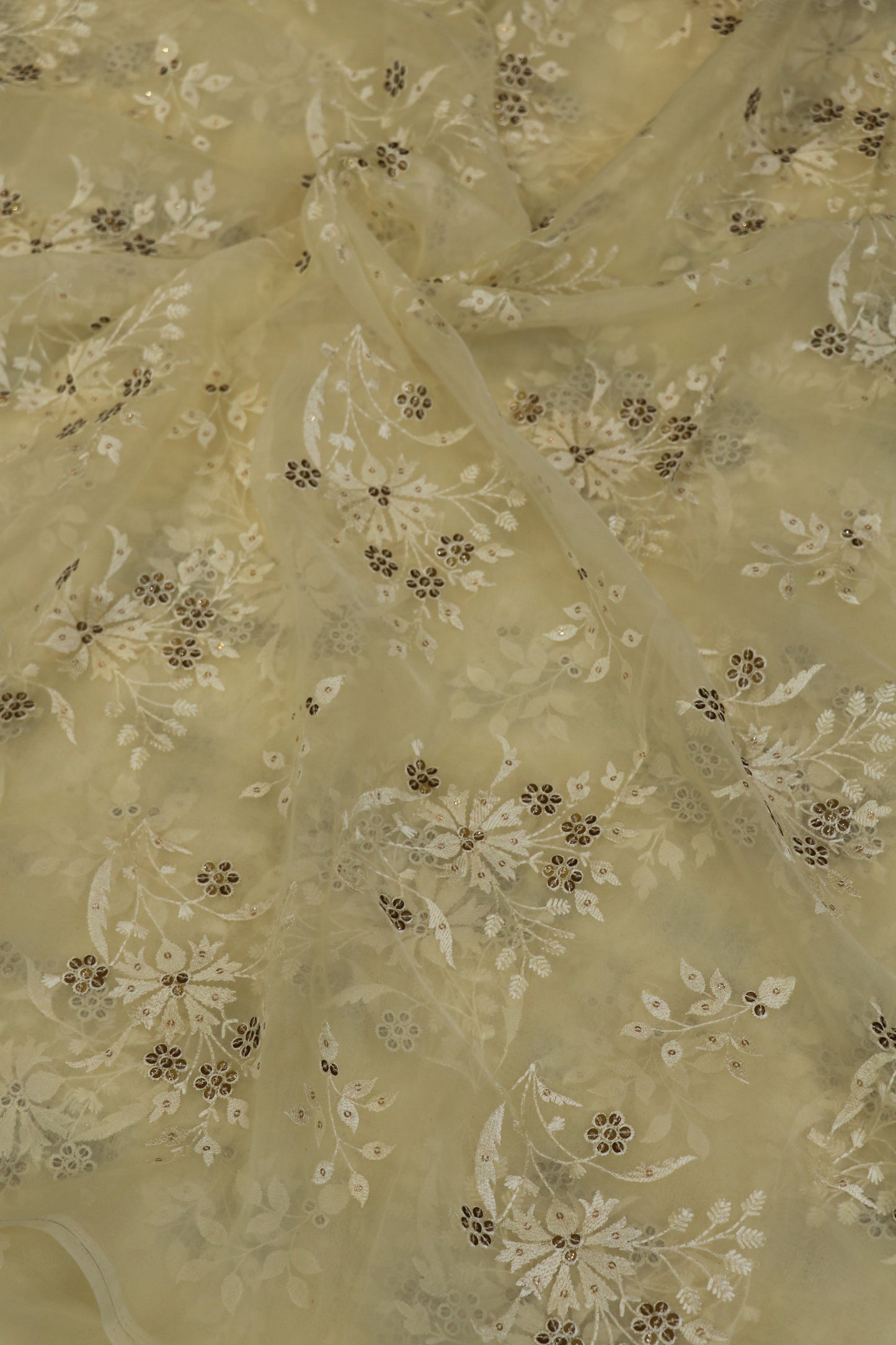 Organza Floral Embroidered Bunches Fabric With Sequins