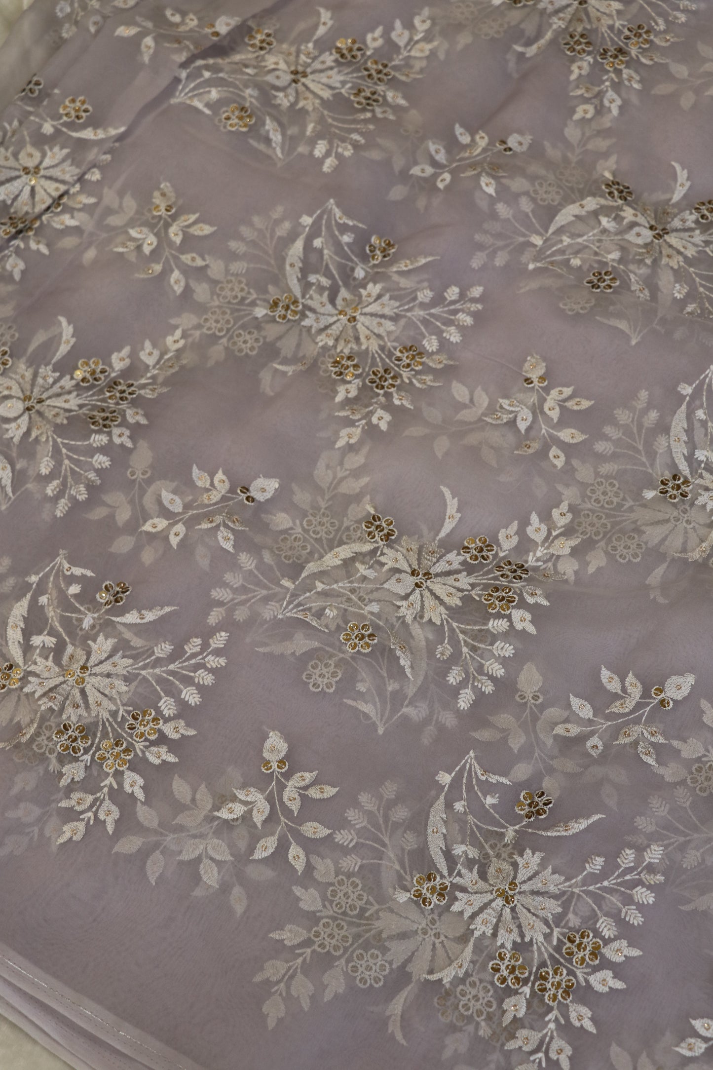 Organza Floral Embroidered Bunches Fabric With Sequins