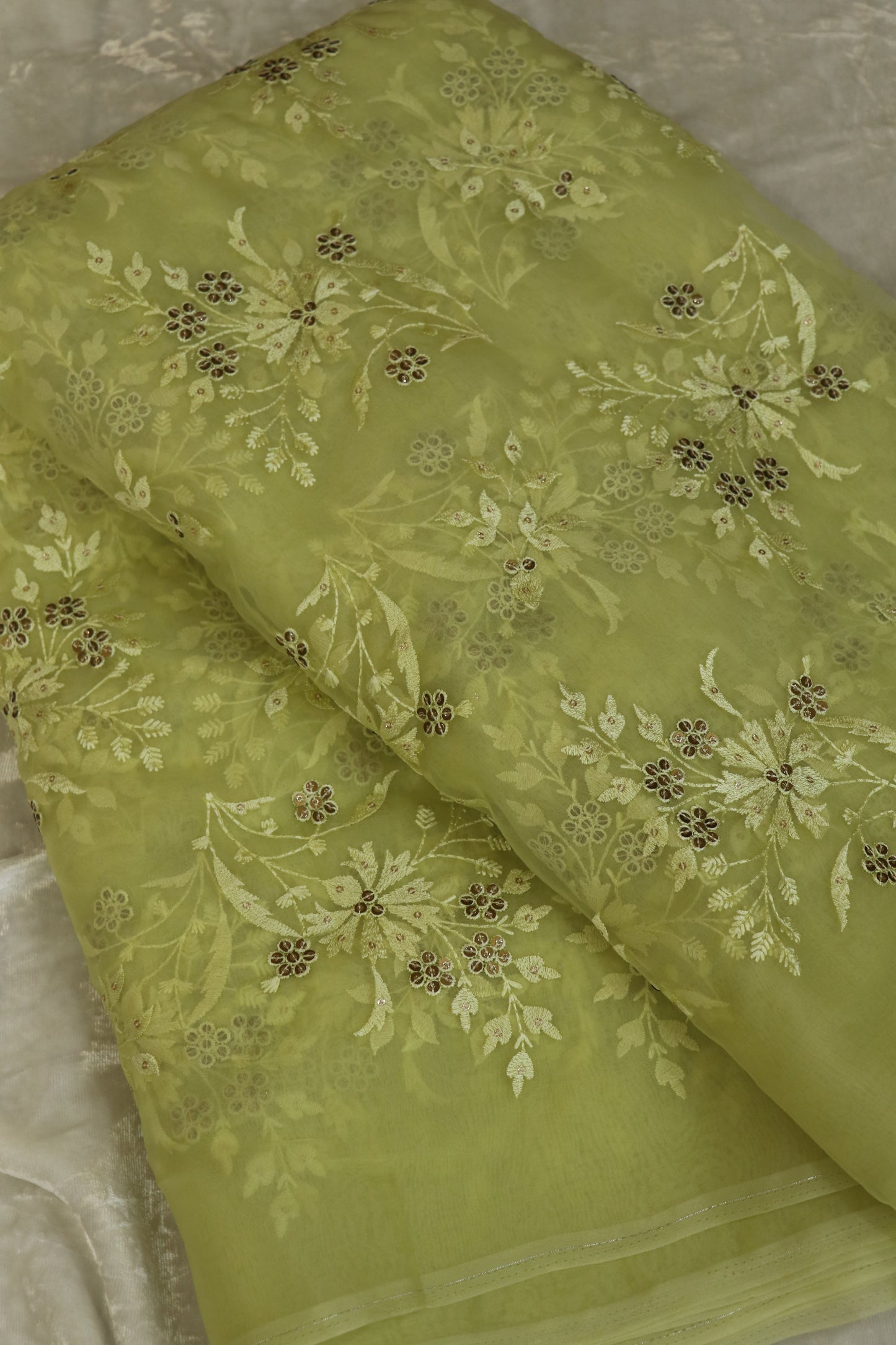 Organza Floral Embroidered Bunches Fabric With Sequins